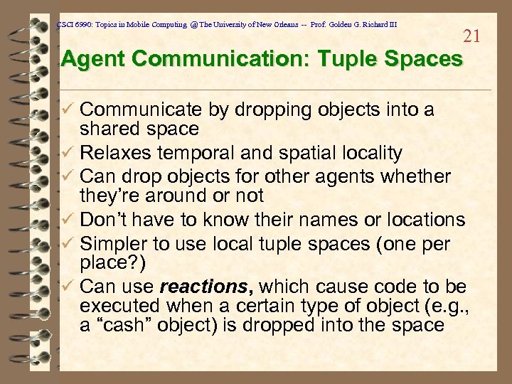 CSCI 6990: Topics in Mobile Computing @ The University of New Orleans -- Prof.