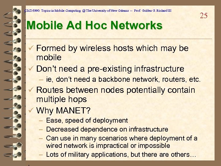 CSCI 6990: Topics in Mobile Computing @ The University of New Orleans -- Prof.