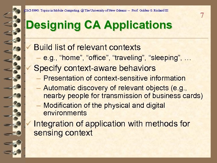 CSCI 6990: Topics in Mobile Computing @ The University of New Orleans -- Prof.