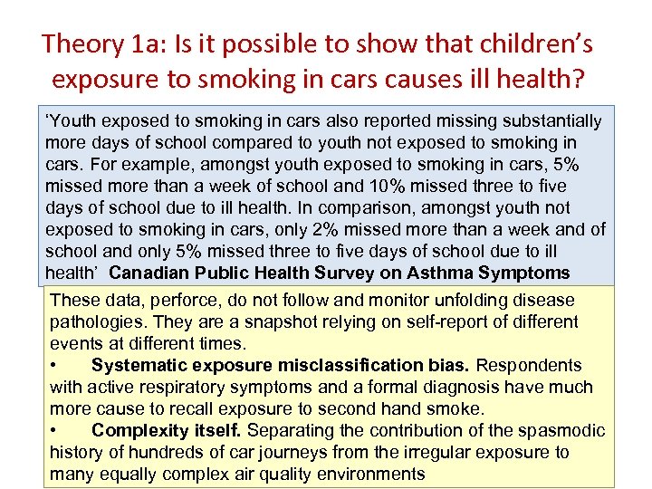 Theory 1 a: Is it possible to show that children’s exposure to smoking in