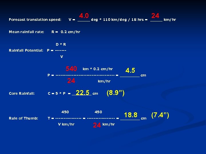 4. 0 Forecast translation speed: Mean rainfall rate: 24 V = _____ deg *