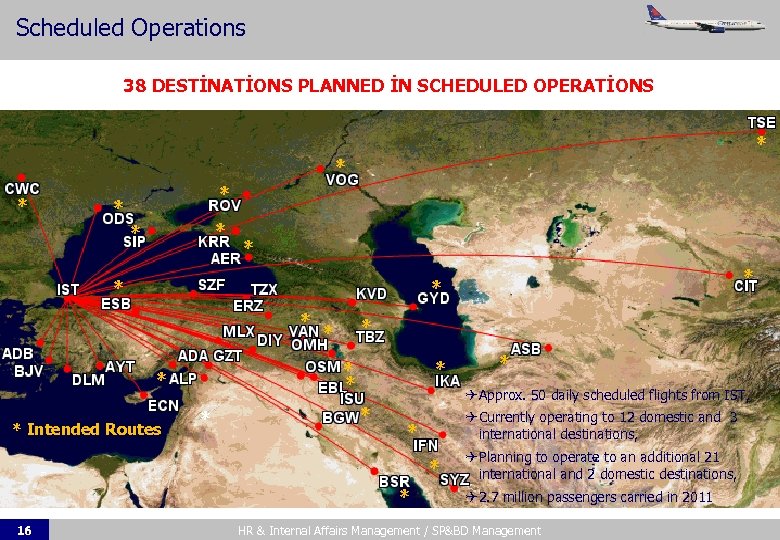 Scheduled Operations 38 DESTİNATİONS PLANNED İN SCHEDULED OPERATİONS * * * Intended Routes *