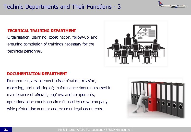 Technic Departments and Their Functions - 3 TECHNICAL TRAINING DEPARTMENT Organisation, planning, coordination, follow-up,