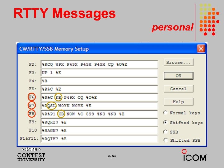 RTTY Messages personal 87/94 