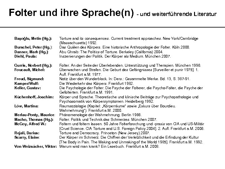 Folter und ihre Sprache(n) - und weiterführende Literatur __________________________ Başoğlu, Metin (Hg. ): Burschel,