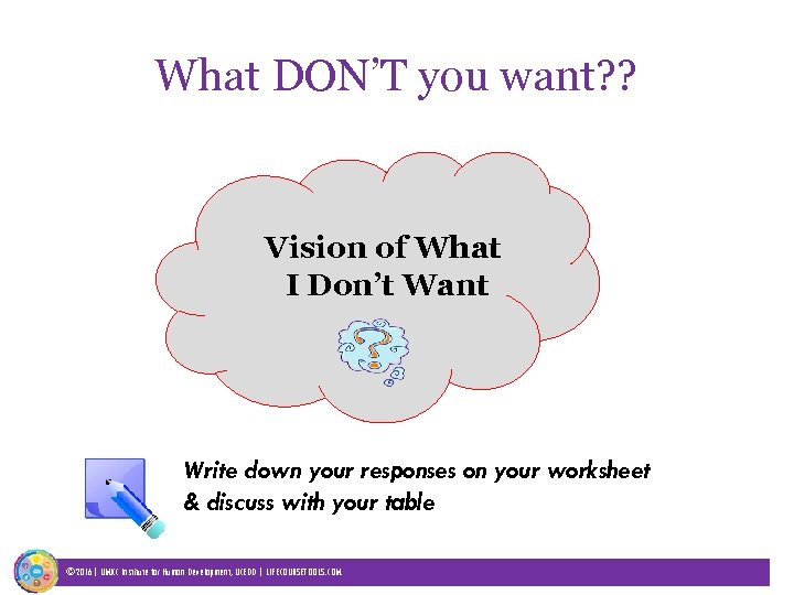 What DON’T you want? ? Vision of What I Don’t Want Write down your