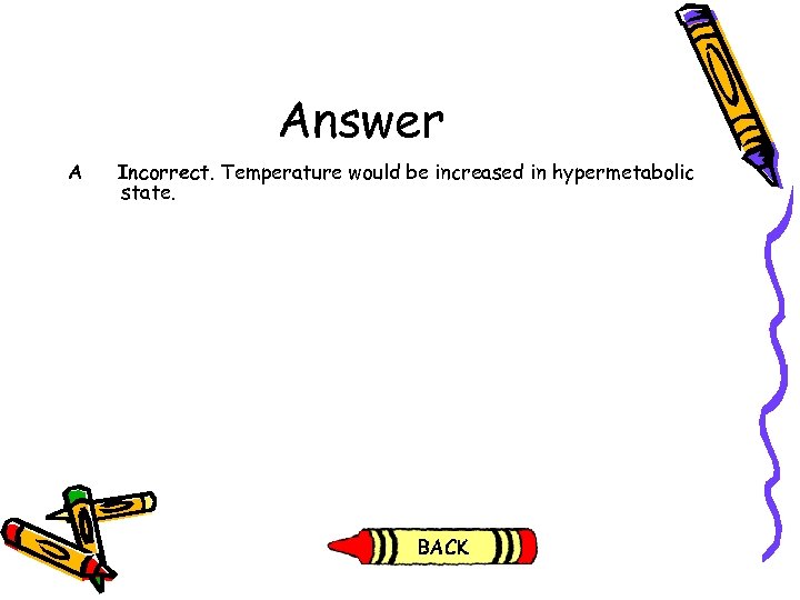 Answer A Incorrect. Temperature would be increased in hypermetabolic state. 