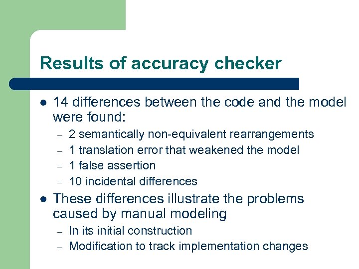 Results of accuracy checker l 14 differences between the code and the model were