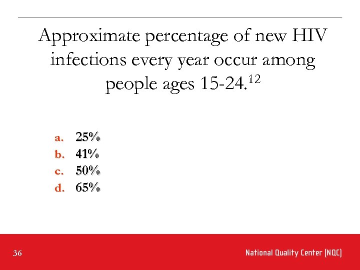 Approximate percentage of new HIV infections every year occur among people ages 15 -24.