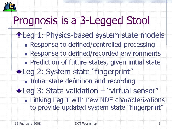 Prognosis is a 3 -Legged Stool Leg 1: Physics-based system state models n n