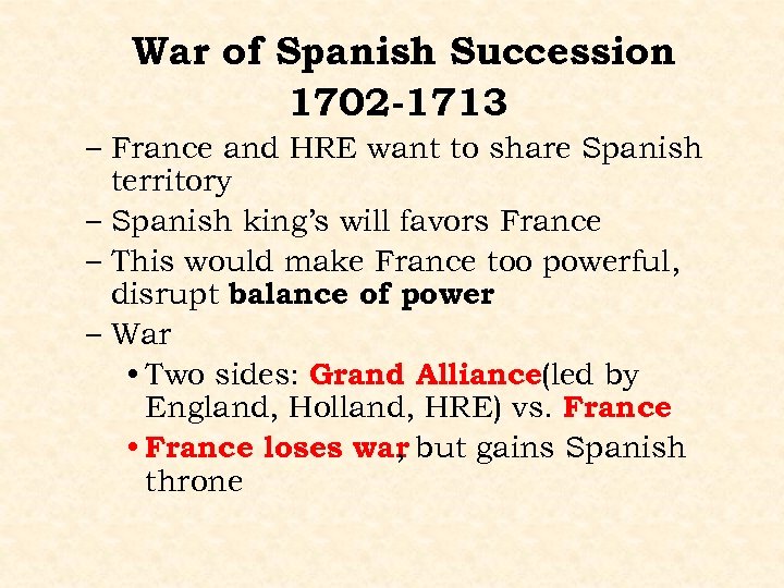 War of Spanish Succession 1702 -1713 – France and HRE want to share Spanish