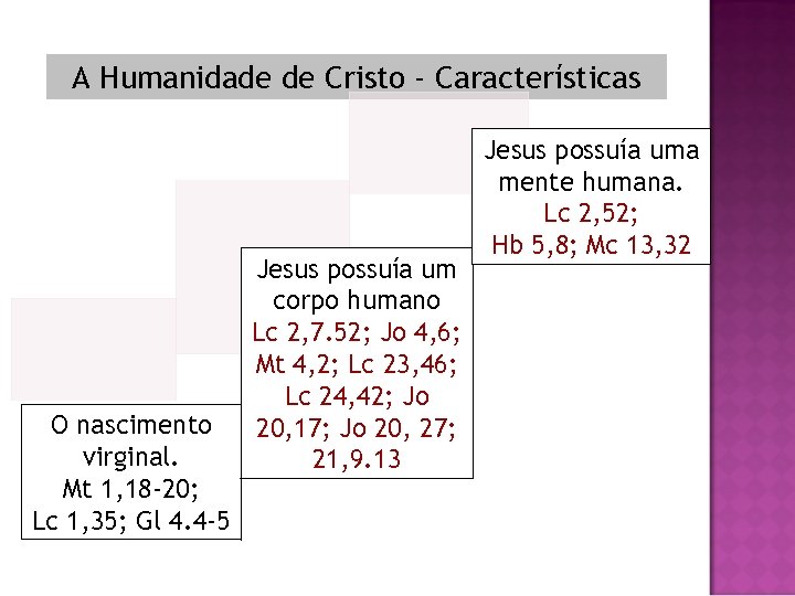 A Humanidade de Cristo - Características O nascimento virginal. Mt 1, 18 -20; Lc