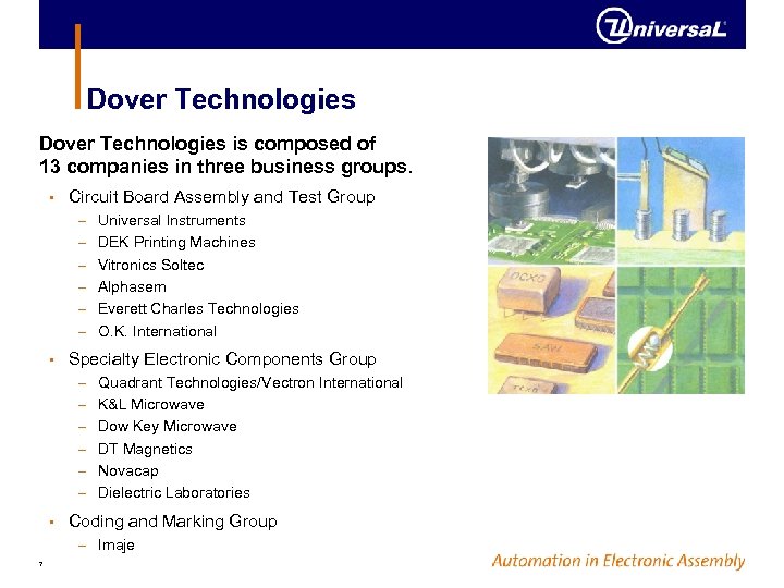 Dover Technologies is composed of 13 companies in three business groups. • Circuit Board