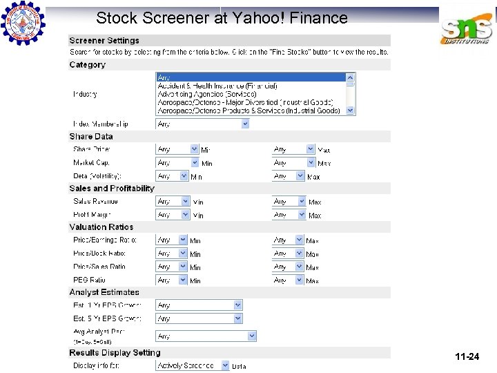Stock Screener at Yahoo! Finance 11 -24 