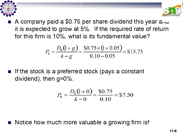 n A company paid a $0. 75 per share dividend this year and it