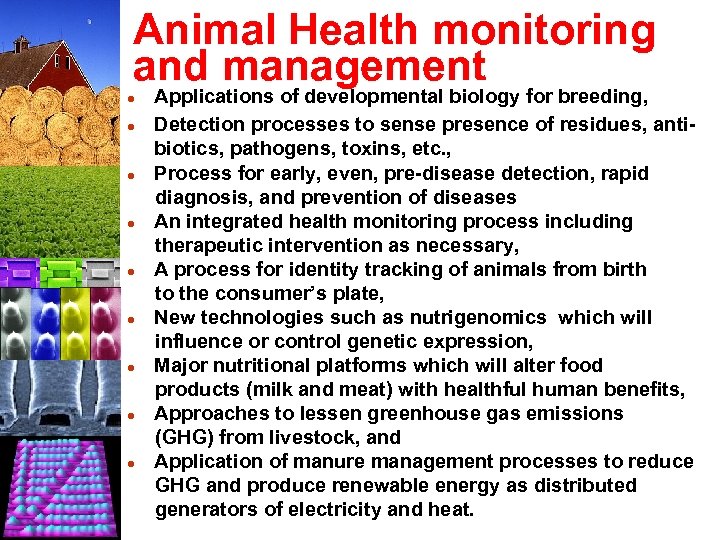 Animal Health monitoring and management Applications of developmental biology for breeding, l Detection processes