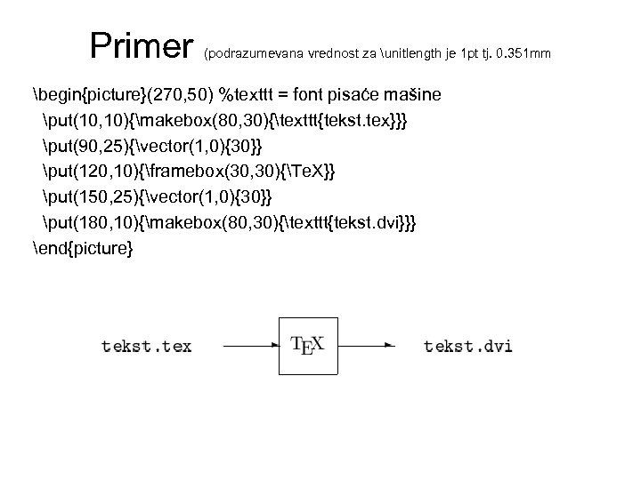 Primer (podrazumevana vrednost za unitlength je 1 pt tj. 0. 351 mm begin{picture}(270, 50)