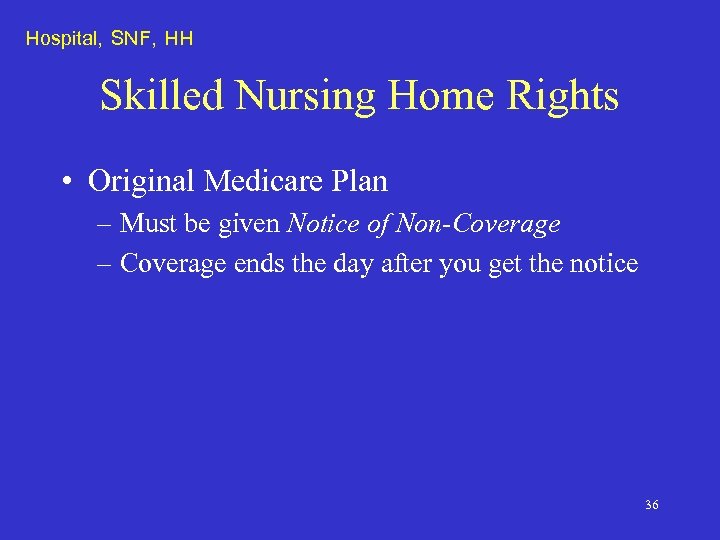 Hospital, SNF, HH Skilled Nursing Home Rights • Original Medicare Plan – Must be
