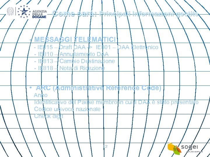 Come sarà: Principali Informazioni gestite • MESSAGGI TELEMATICI - IE 815 – Draft DAA