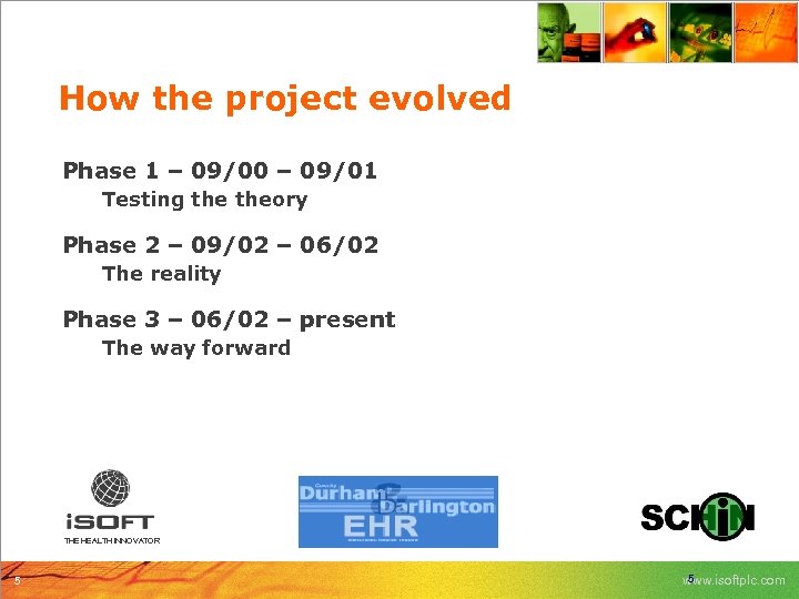 How the project evolved Phase 1 – 09/00 – 09/01 Testing theory Phase 2