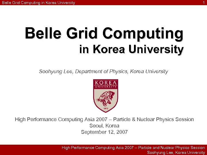 Belle Grid Computing in Korea University 1 Belle Grid Computing in Korea University Soohyung