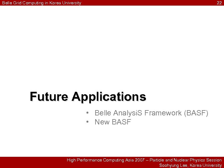 Belle Grid Computing in Korea University 22 Future Applications • Belle Analysi. S Framework