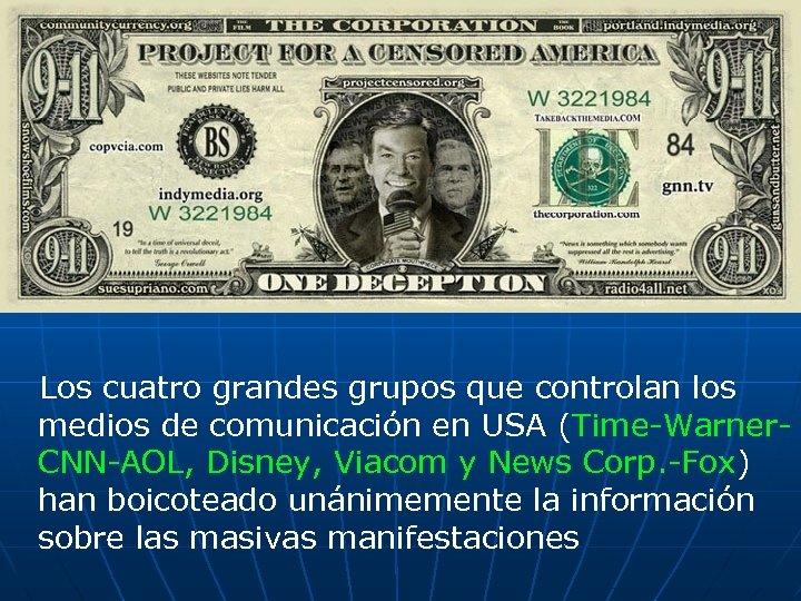 Los cuatro grandes grupos que controlan los medios de comunicación en USA (Time-Warner. CNN-AOL,