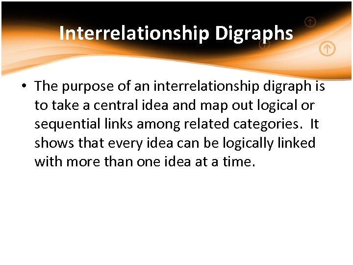 Interrelationship Digraphs • The purpose of an interrelationship digraph is to take a central