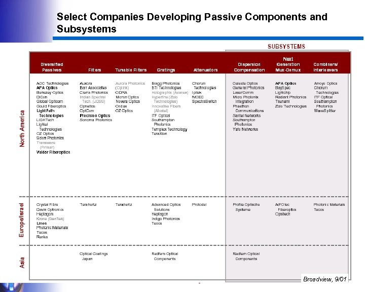 Select Companies Developing Passive Components and Subsystems 9 Broadview, 9/01 
