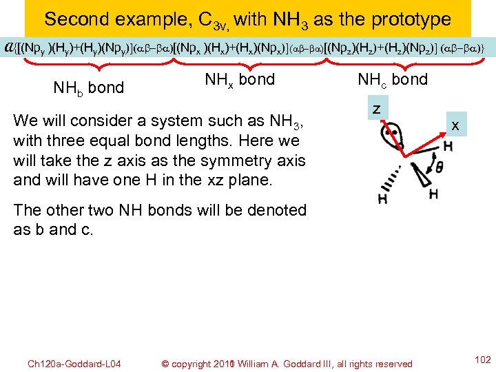 Second example, C 3 v, with NH 3 as the prototype A{[(Npy )(Hy)+(Hy)(Npy)](ab-ba)[(Npx )(Hx)+(Hx)(Npx)](ab-ba)[(Npz)(Hz)+(Hz)(Npz)]