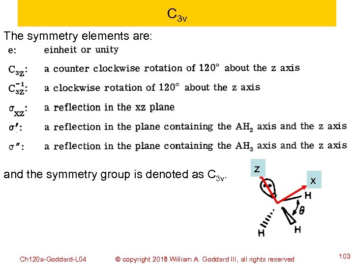 C 3 v The symmetry elements are: and the symmetry group is denoted as