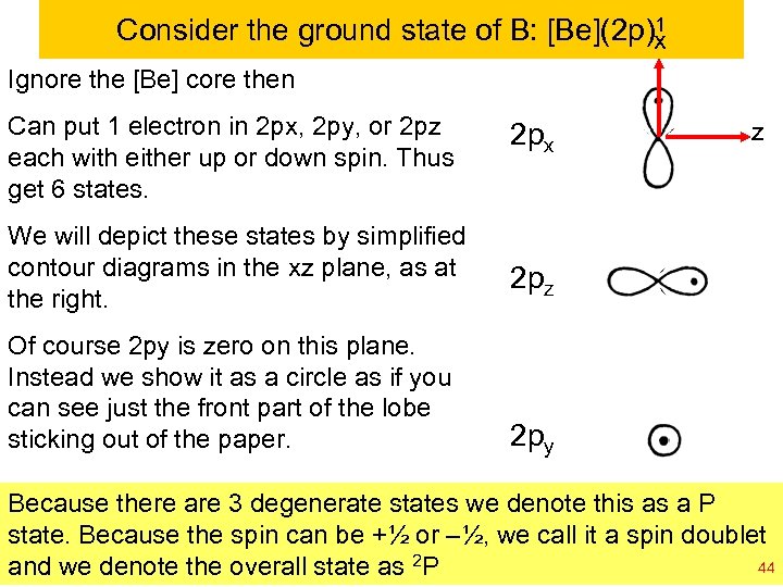 1 Consider the ground state of B: [Be](2 p)x Ignore the [Be] core then