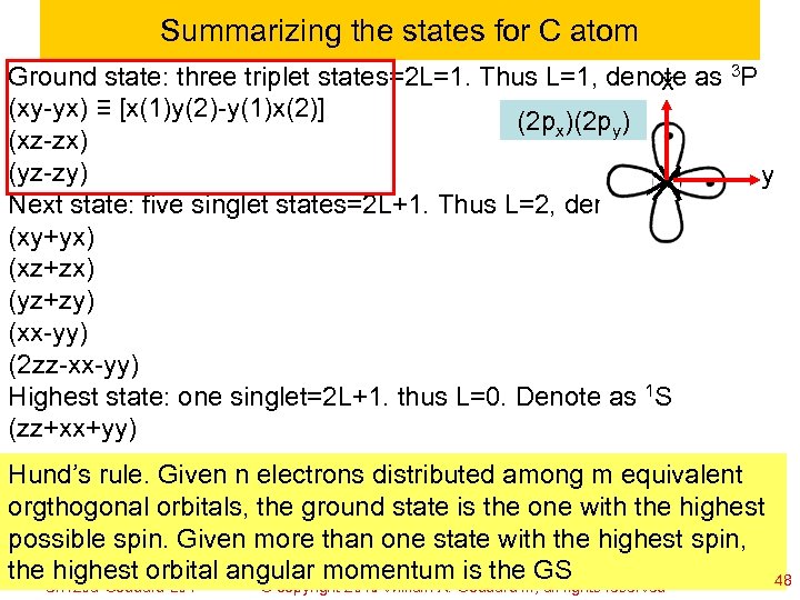 Summarizing the states for C atom Ground state: three triplet states=2 L=1. Thus L=1,