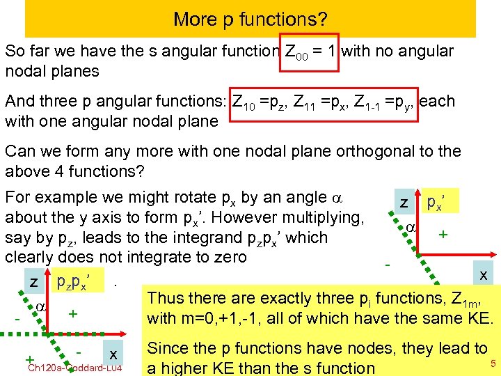 More p functions? So far we have the s angular function Z 00 =