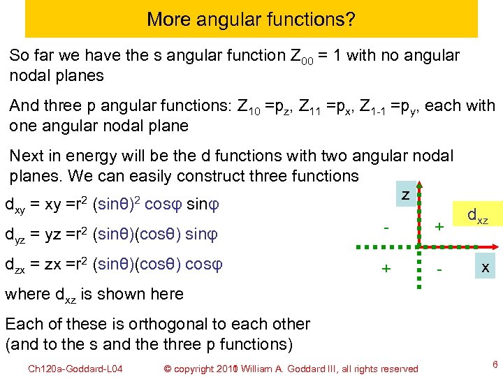 More angular functions? So far we have the s angular function Z 00 =