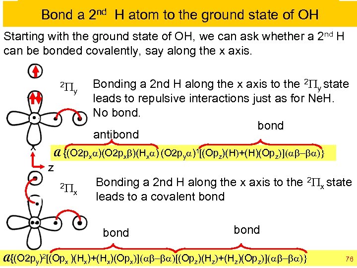 Bond a 2 nd H atom to the ground state of OH Starting with