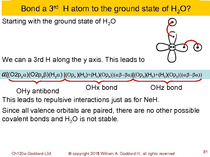 Bond a 3 rd H atom to the ground state of H 2 O?