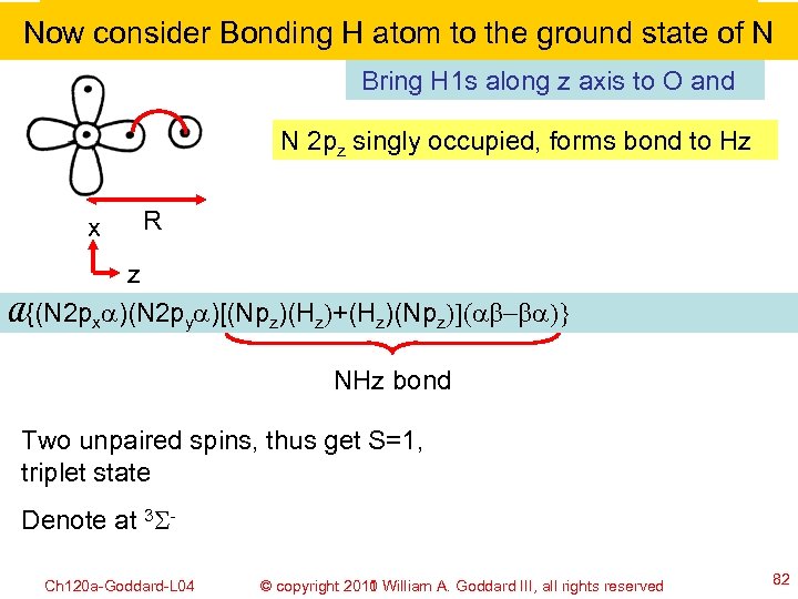 Now consider Bonding H atom to the ground state of N Bring H 1