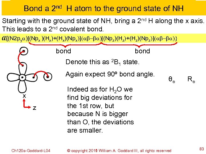 Bond a 2 nd H atom to the ground state of NH Starting with