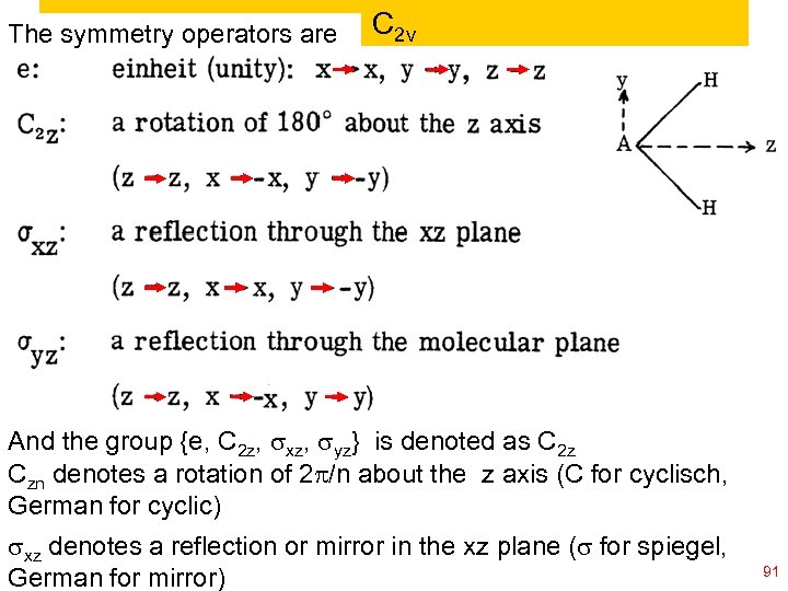 The symmetry operators are C 2 v And the group {e, C 2 z,