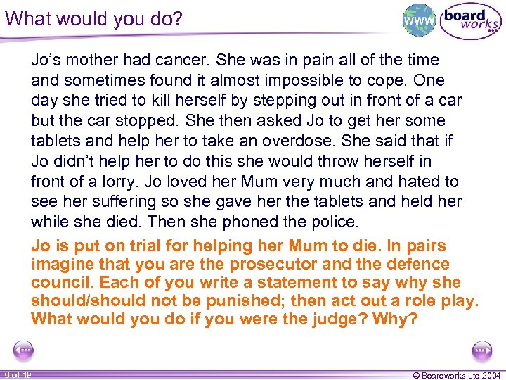 What would you do? Jo’s mother had cancer. She was in pain all of