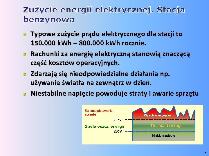 Typowe zużycie prądu elektrycznego dla stacji to 150. 000 k. Wh – 800. 000