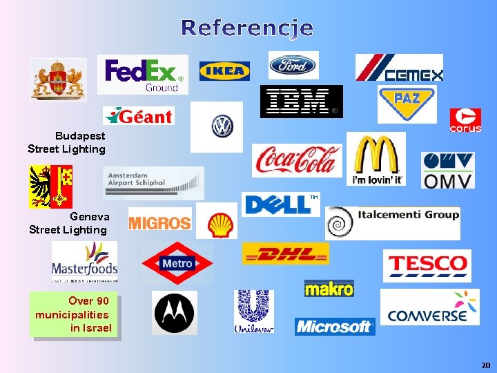 Budapest Street Lighting Geneva Street Lighting Over 90 municipalities in Israel 20 