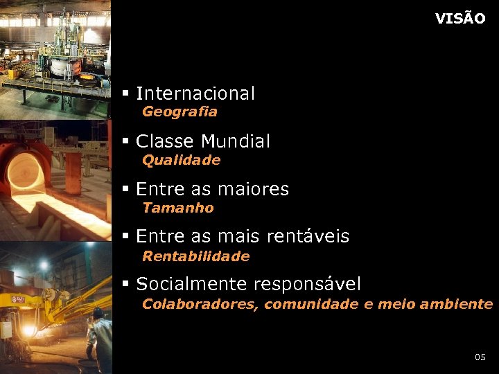 VISÃO § Internacional Geografia § Classe Mundial Qualidade § Entre as maiores Tamanho §