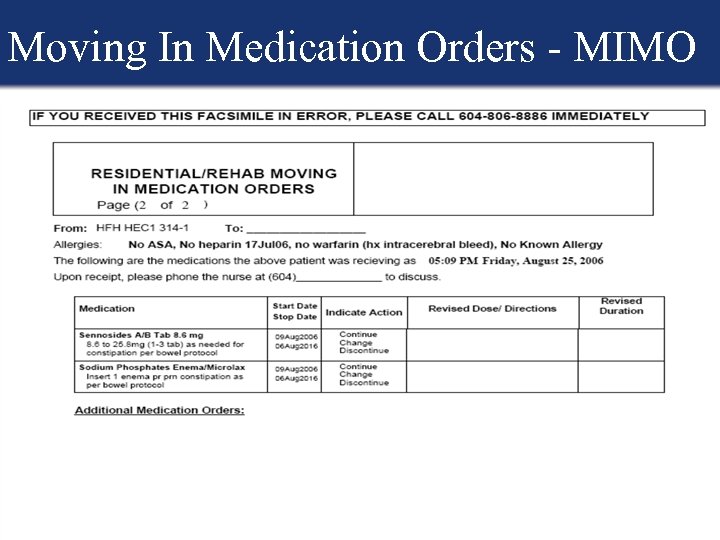 Moving In Medication Orders - MIMO Pharmacy Services 