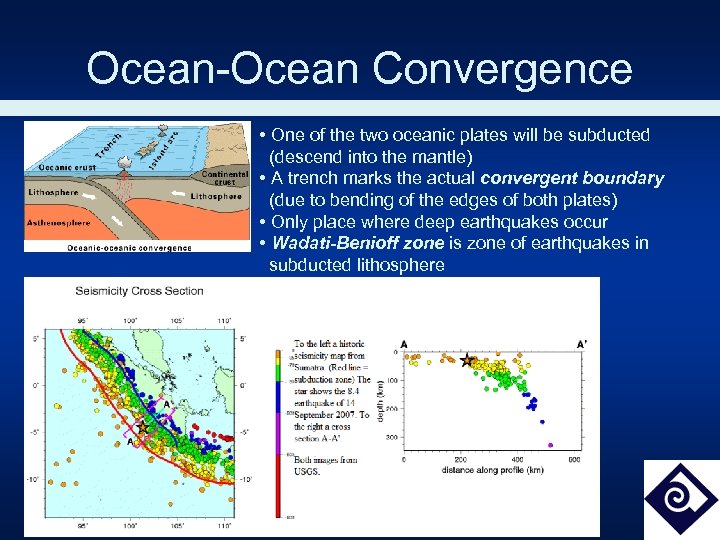 Ocean-Ocean Convergence • One of the two oceanic plates will be subducted (descend into