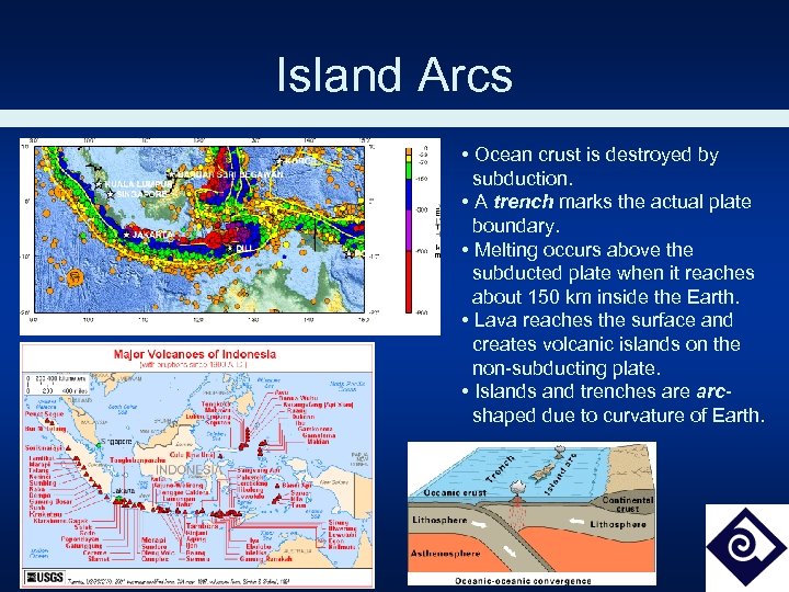 Island Arcs • Ocean crust is destroyed by subduction. • A trench marks the