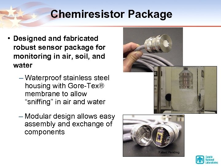 Chemiresistor Package • Designed and fabricated robust sensor package for monitoring in air, soil,