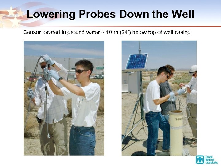 Lowering Probes Down the Well Sensor located in ground water ~ 10 m (34’)
