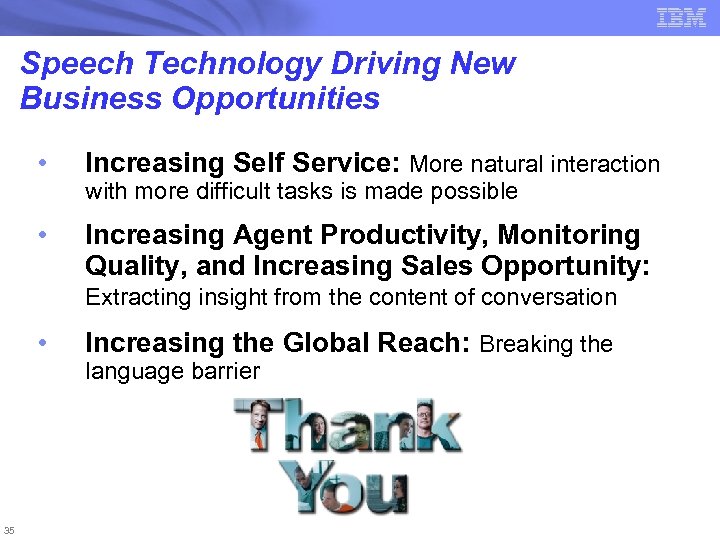 Speech Technology Driving New Business Opportunities • Increasing Self Service: More natural interaction •